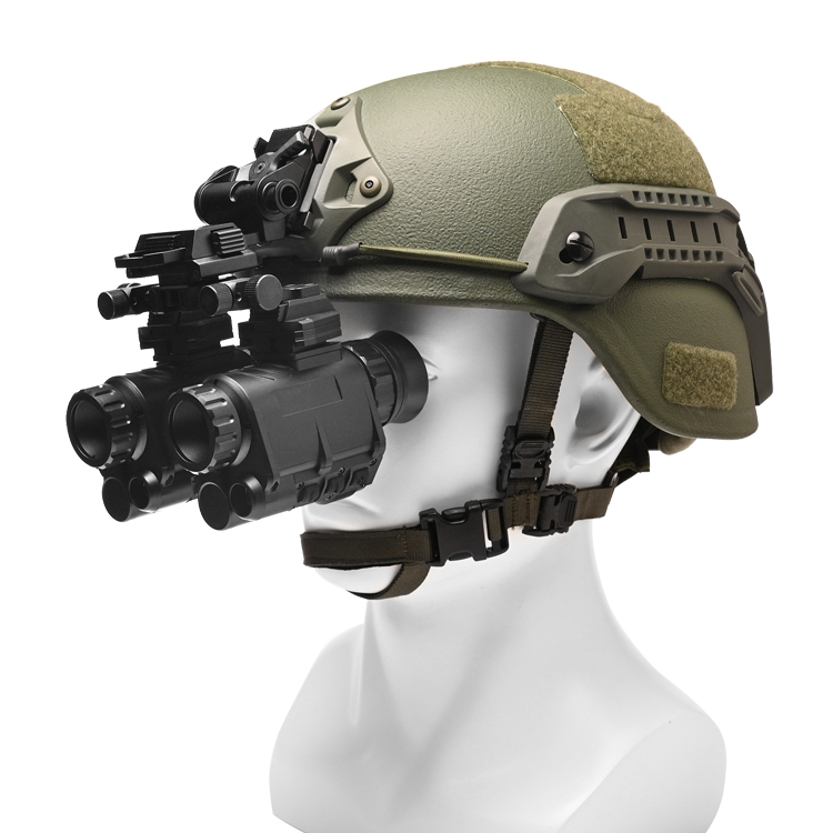 digital night vision monocular for hunting with helmet on a white background