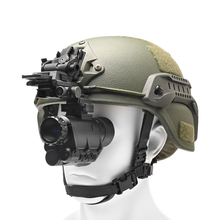 digital night vision monocular for hunting with helmet on a white background